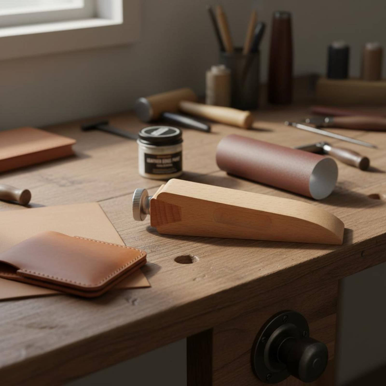 Leatherworker Block - Blok Pengamplasan Tepi Kulit dengan Penjepit