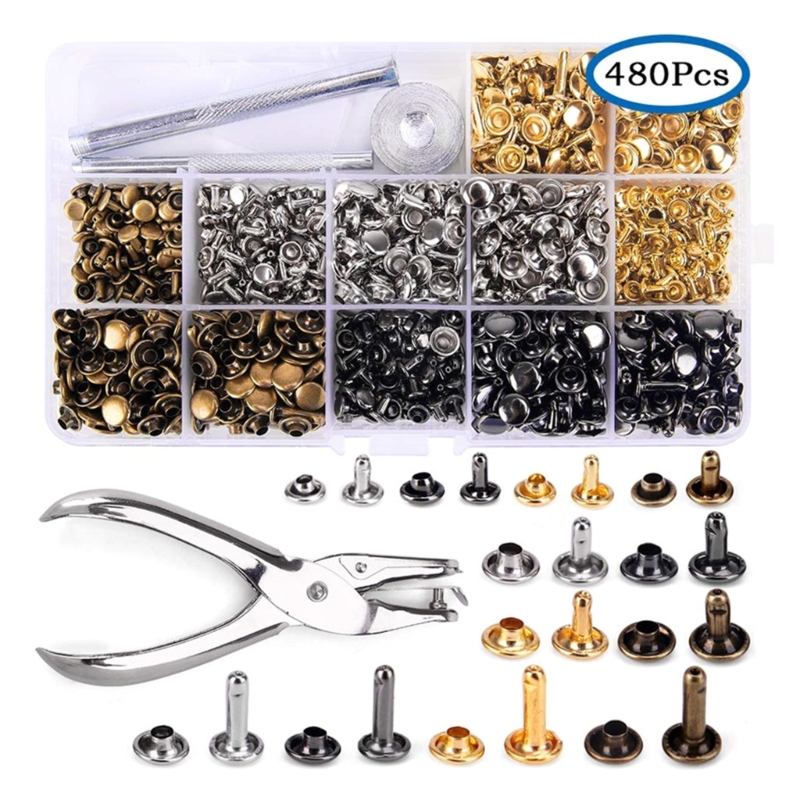 Rivet Setter Tool - 180set paku keling kulit 6mm/8mm/12.0mm 4